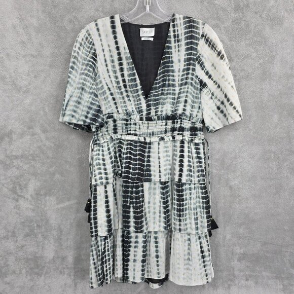 Saylor Syden Mini Tassels Dress XS Black White Tie Dye Glittery Golden Dots Boho - Picture 1 of 12